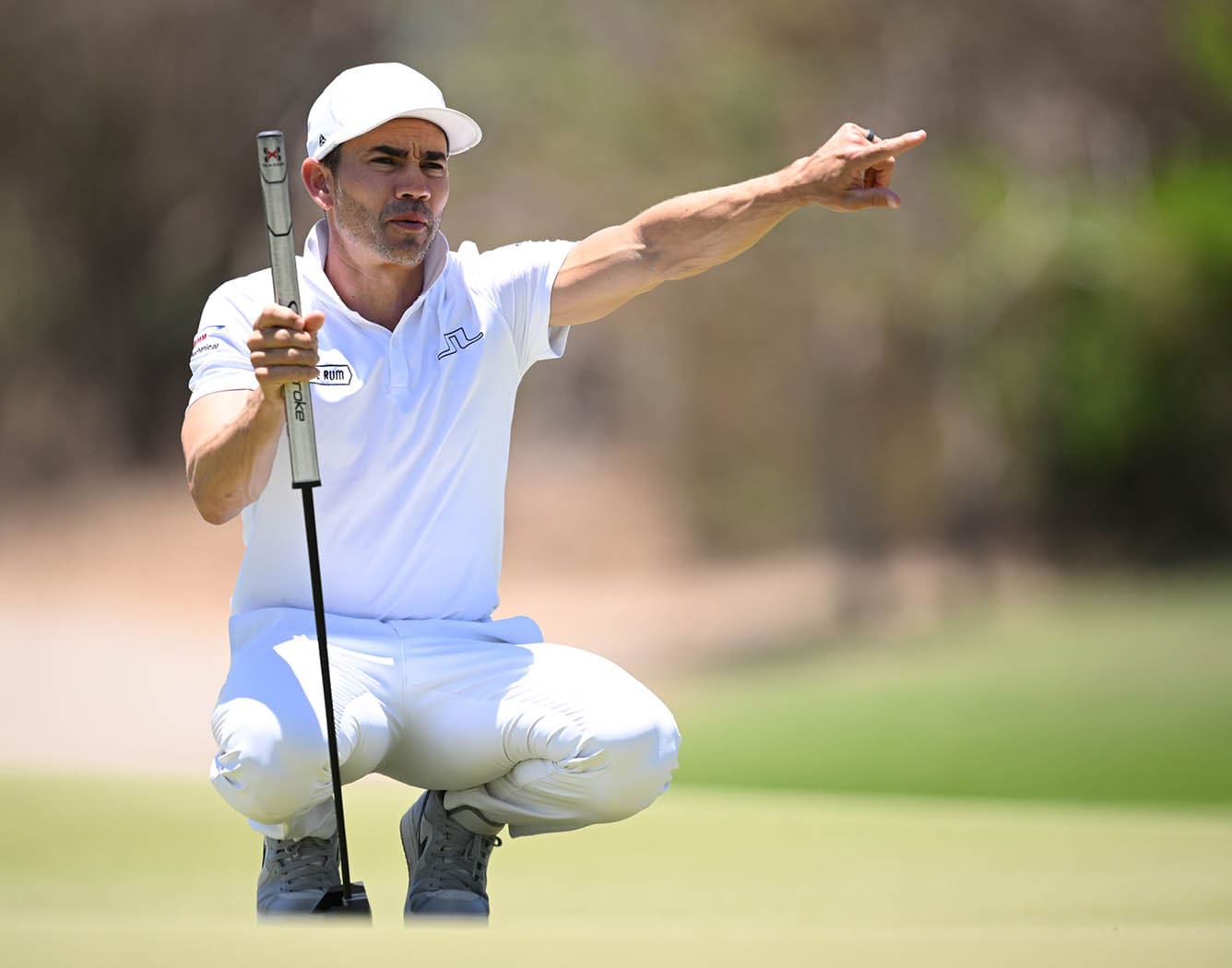 PUERTO VALLARTA, MEXICO - APRIL 27: Camilo Villegas of Colombia lines up a putt. second hole during the first round of the Mexico Open at Vidanta on April 27, 2023 in Puerto Vallarta, Jalisco. (Photo by Orlando Ramirez/Getty Images)