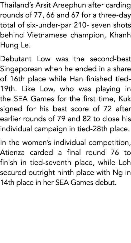 Thailand’s Arsit Areephun after carding rounds of 77, 66 and 67 for a three day total of six under par 210 seven shot...