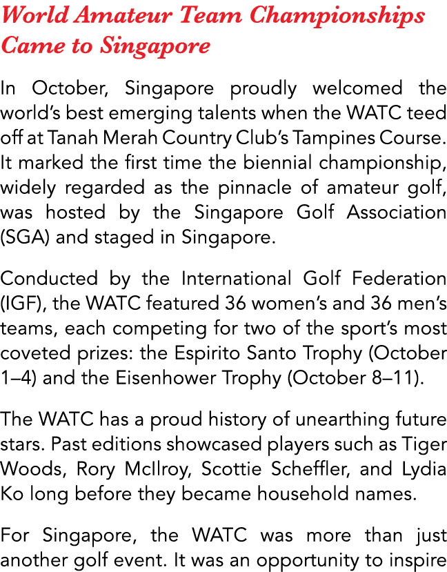 World Amateur Team Championships Came to Singapore In October, Singapore proudly welcomed the world’s best emerging t...