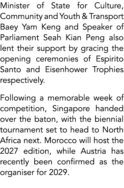 Minister of State for Culture, Community and Youth & Transport Baey Yam Keng and Speaker of Parliament Seah Kian Peng...