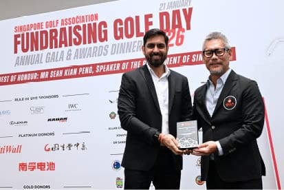 Two men are holding trophies at a golf event. AI generated content